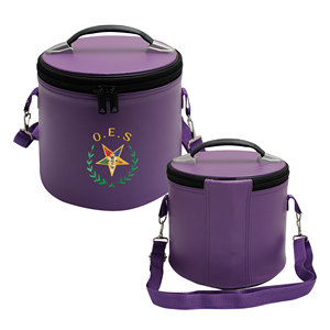 Machine Embroidered Curved Gold OES Masonic Fez Case with Zipper Closure Lightweight Comfortable <b>Purple</b> Imitation Leather Strap - Product Image 1