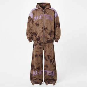 Ensemble survêtement homme marron : sweat à capuche zippé et pantalon large avec empiècements contrastants – Style streetwear deux pièces - Product Image 4