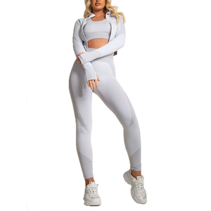 Custom Private Label <b>3</b> Piece Fitness Set Women's Seamless Print Yoga Clothing High Elasticity Training Suit Elastic Waist Waist - Product Image 1