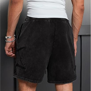 High Quality Custom <b>Drawstrings</b> Vintage Puff Print Short 100% Cotton Men's Acid Wash Shorts - Product Image 4