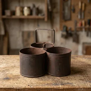 Pot suspendu vintage rustique en fer avec poignée pour la présentation de fleurs, porte-ustensiles, décoration de jardin, intérieur de ferme, maison, hôtel - Product Image 3