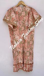 Nouveauté Mini robe maxi en coton indien imprimée de fleurs pour femmes, robe d'été à encolure hanley pour femmes - Product Image 2