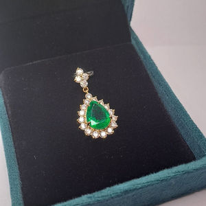 Classic 18K Gold Plated <b>Emerald</b> <b>Pendant</b> With Diamond Halo Water Drop Shape Women's Jewelry Engagement Charm - Product Image 3