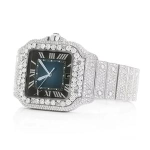 Montre unisexe de luxe personnalisée en acier inoxydable, mouvement à quartz, cadran en verre, diamants Moissanite entièrement sertis, style Hip Hop - Product Image 1