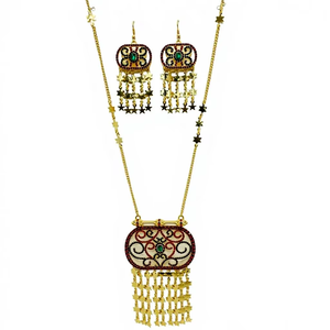 Ensemble de collier et de boucles d'oreilles de haute qualité plaqué or, forme de fleur classique, chaîne à maillons, style arabe, colliers de mode pour femmes, en laiton - Product Image 1