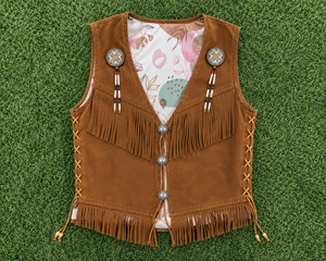Gilet formel occidental pour homme de haute qualité, marron, en daim respirant, avec franges, perles et os, fait main, non tissé, col en V, pour l'été - Product Image 6