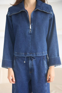 Chaqueta de mezclilla ligera para mujer, tejida, informal, de mezcla de algodón, transpirable, de manga larga, proveedor de fábrica OEM ODM personalizado - Product Image 2