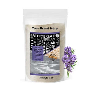 Aromasong Int. 1LB Sal del Mar Muerto Cruda con Lavanda 100% Natural, Exfoliante Corporal para Baño, Etiqueta Privada, Hecho en EE. UU. - Product Image 1