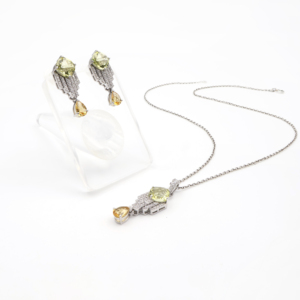 Conjunto de Pendientes y Colgante de Plata de Ley 925 con Citrino Natural y Cuarzo Limón, Chapado en Rodio, Joyería Fina OEM ODM - Product Image 1