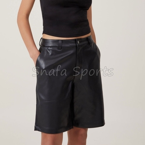 Shorts en cuir noir taille mi-haute pour femme, coupe ajustée, haute qualité, pour l'été, fitness, vente en gros, OEM - Product Image 3