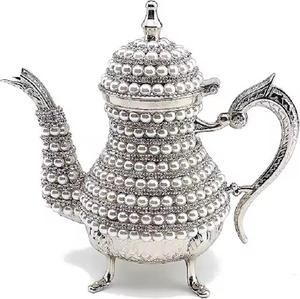 Cafetera Árabe de Lujo Dallah, Tetera Plateada con Cuentas de Perlas, Servidor de Té Islámico Decorativo, Regalo de Ramadán, Decoración para el Hogar - Product Image 1