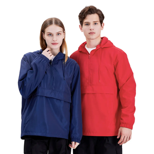 Unisex Black Hooded Windproof Oversized <b>Jacket</b> With Pocket Regular Length Casual Style Woven Polyester Solid Color Autumn Wear - Product Image 5