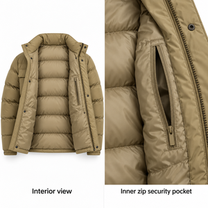 Chaqueta Acolchada para Hombre con Bolsillo Utilitario en el Pecho, Color Caqui, Relleno de Poliéster, Abrigo Cálido de Invierno, Estilo Casual, Logotipo Personalizado, Venta al Por Mayor, MOQ Bajo - Product Image 5