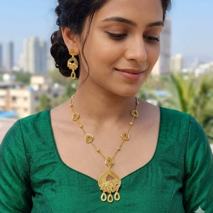 Brass 18K Gold Plated Women's Turkish Long Haram Necklace <b>Set</b> Bridal Traditional Wedding Engagement Anniversary Party Trendy - Product Image 1