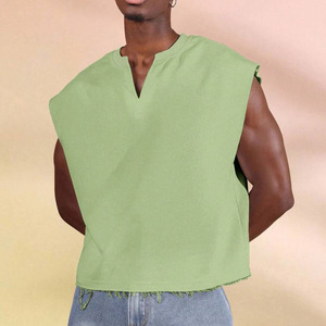 Camiseta Deportiva Extra Grande para Hombre, de Algodón Grueso, Estilo Hip Hop, Transpirable, de Secado Rápido, Cuello en V, Sin Mangas, para Verano - Product Image 1