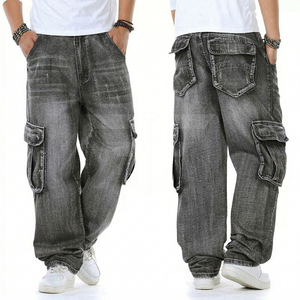 High Quality Lightweight Men's Comfortable <b>Elastic</b> <b>Waist</b> Breathable Quick Dry Cargo <b>Jeans</b> Casual Loose Multi-pocket Denim - Product Image 1