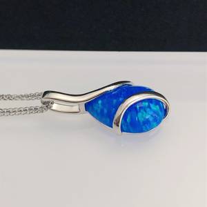 Natural Blue <b>Opal</b> Cabochon <b>Pendant</b> Handmade 925 Sterling Silver Gold Plated Engagement Charm for Women - Product Image 2