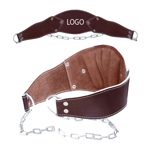 Adjustable Leather Dip Belt Steel Chain Closure for Fitness Pull-Ups Dips Bodybuilding <b>Back</b> <b>Support</b> Strength Dipping Belt - Product Image 4