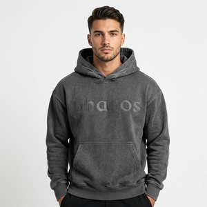 Vente en gros de sweats à capuche pour hommes, épais, personnalisés, surdimensionnés, délavés à l'acide, effet usé et déchiré, pour l'hiver - Product Image 1