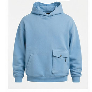Sudadera con Capucha Azul Claro para Hombre, Color Sólido, Diseño Liso, Impresión Personalizada, Bolsillo Amplio, Sudadera Esencial, Servicio OEM - Product Image 5