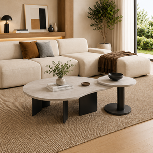 Luxury Oval <b>Marble</b> Coffee <b>Table</b> with Matching Side <b>Table</b> Scandinavian Minimalist Living Room Furniture for Home Apartment Hotel - Product Image 1