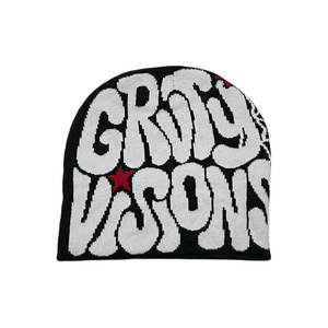 Gorro de Punto Jacquard de Poliéster/Algodón Crazy Visions, Unisex, Estilo Urbano, Gorro de Invierno, Patrón de Estrella Negra, Blanca y Roja, Adulto, 56-58CM, 3D - Product Image 2