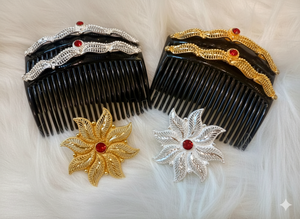 Peineta de Pelo Vintage Chapada en Oro Hecha a Mano, Ecológica, Impermeable, Elegante y Moderna, con Diseño de Flores y Mini Piedras Rojas, para Novias - Product Image 2