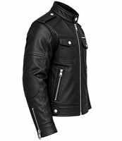 Veste de moto en cuir de vache noir respirant pour homme, coupe ajustée, col montant, fermeture éclair, style motard, vêtement d'hiver