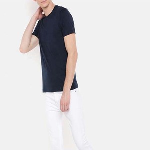 T-shirt en coton bleu marine pour homme, coupe classique, manches courtes, avec bordure contrastée, col rond, style décontracté, t-shirts à col contrastant - Product Image 6