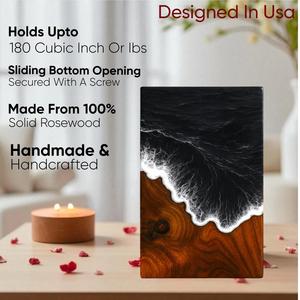 Urna de Resina con Diseño de Olas Oceánicas, Caja Conmemorativa Hecha a Mano en Madera de Nogal y Madera del Mar Negro - Product Image 3