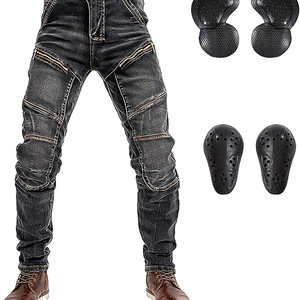 Pantalon de moto en jean bleu pour homme avec protections aux genoux, respirant, style délavé, vêtement de sécurité actif - Product Image 1