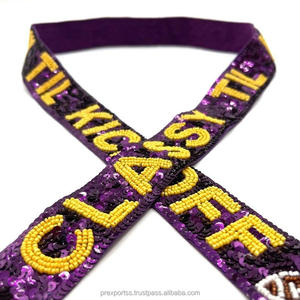 Elegant Sequin Purple <b>Strap</b> Custom Classy Till Kickoff Design Handmade <b>Shoulder</b> Bag Accessory Fashion Beaded Belt - Product Image 2