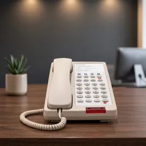 Teléfono de Escritorio de Plástico Beige con Auricular con Cable y Teclado Numérico para Uso en Oficina - Product Image 5