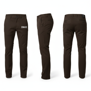 Pantalon décontracté vert uni pour homme, taille mi-haute, fermeture boutonnée, coupe droite, logo lettre sur la jambe gauche, tissu tissé - Product Image 4