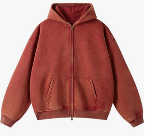 Unisex Acid Wash Zip-Up Hoodie 100% Cotton Fleece Oversized Long Sleeve Casual Jacket for Men and Women with Pockets - Product Image 4