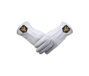 Guantes de desfile del Rito Escocés de 33.º Grado - Cuero blanco con bordado de alas doradas - Product Image 1