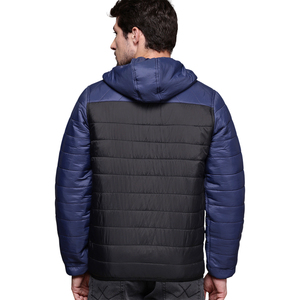 Men's Black Hooded Quilted <b>Jacket</b> Stand Collar Zipper Closure Streetwear Winter Slim Fit Thick Polyester Wadding Regular Length - Product Image 3
