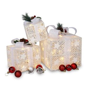 Set di 3 Decorazioni da Giardino LED Quadrate in Plastica ABS con Luce Bianca Calda e Confezione Regalo - Product Image 1