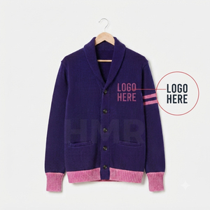 HMR Sorority Sisterhood Acrylic <b>Purple</b> Knitted <b>Cardigan</b> With Pink Contrast Trim Long Sleeve Casual Open Front - Product Image 5