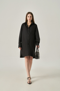 Women's Summer Cotton <b>Dress</b> - Mini Length, Turn-Down Collar, <b>Loose</b> Fit, Breathable Woven Casual Style with Logo - Product Image 2