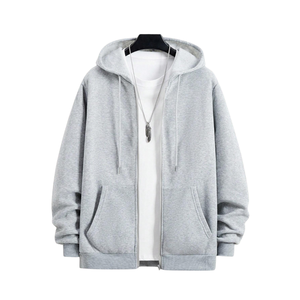 Sudadera con capucha de forro polar para hombre, con cremallera, informal, de manga larga, con cordón, bolsillos tipo canguro, puños y dobladillo acanalados, corte holgado, 100% algodón - Product Image 1