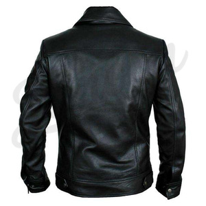 Chaqueta de cuero negra para hombre, estilo clásico, motero, fabricante OEM ODM, chaqueta de cuero para motocicleta con cremallera, estilo casual urbano. - Product Image 4