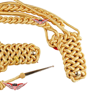 Aiguillette with Shoulder Board Gold Mylar in golden on Red Back Aiguillette Shoulder <b>Cord</b> <b>Braided</b> Aiguillette With Metallic Tip - Product Image 4
