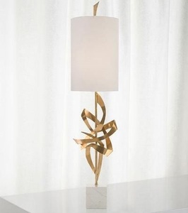 Lampe de table moderne de luxe avec ruban doré, base en marbre, abat-jour en tissu, éclairage LED élégant Art Déco, décoration de chevet, salon - Product Image 2