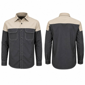Camisa de Trabajo de Dos Tonos para Hombre, Manga Larga, Algodón Resistente a la Abrasión, Gris Oscuro Beige, con Bolsillos, Uniforme de Trabajo a la Moda - Product Image 4