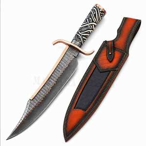 Couteau Bowie à lame fixe de chasse en damas cuivré avec garde-couteau en cuivre, directement du fabricant - Product Image 2