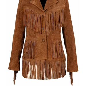 Custom 100% Genuine Cow Suede <b>Leather</b> <b>Women</b>’s Fringes <b>Jacket</b> Western Style Premium Suede Private Label OEM Manufacturer - Product Image 6