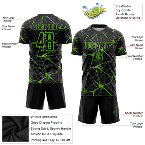 Sublimated <b>Soccer</b> Jersey Set Black Green Crack Pattern Crew Neck Short Sleeve Moisture Wicking Men's Adult Uniform - Product Image 4