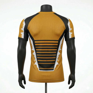 Camiseta de Manga Corta con Cuello Redondo y Estampado Geométrico Amarillo y Negro para Hombre, de Secado Rápido, Tejido de Punto, Corte Ajustado, Estilo Deportivo - Product Image 2