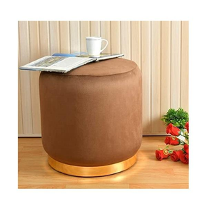 Pouf rond décoratif capitonné, repose-pieds en velours marron, chaise de sol pour salon, chambre à coucher - Product Image 3